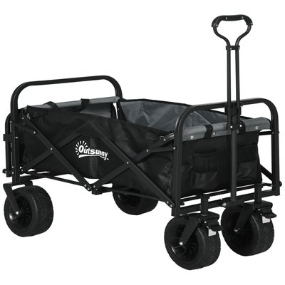 Chariot de jardin 110L pliable 4 roues poignée télescopique réglable porte noir OUTSUNNY