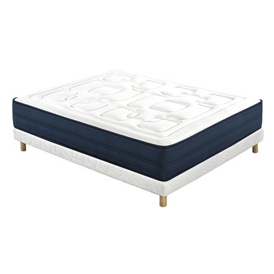 Lit 2 places 140x200 cm avec sommier tapissier et matelas avec accueil mousse mémoire de forme BENJI MILIBOO