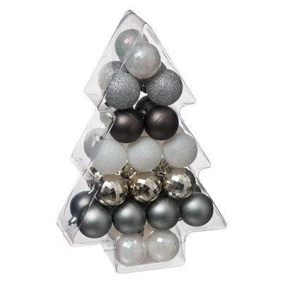 Mini boules de Noël argent et blanc en coffret (34 boules) PIER IMPORT