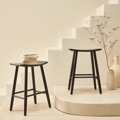 Lot de 2 tabourets de bar en teck massif  AMBRE BERAH GETAH