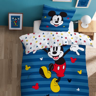 Parure de lit imprimée 100% coton, STRIPES MICKEY MOUSE