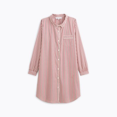Chemise de nuit col classique en popeline de coton, ESSENTIEL RAYÉ LAURENCE TAVERNIER