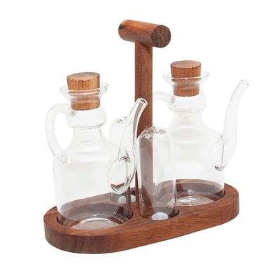 Set huile, vinaigre et sel verre et bois acacia 9x18.5x18cm WADIGA