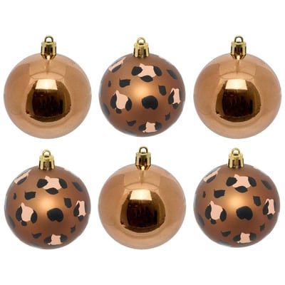 Lot de 6 boules de Noël en plastique motif léopard ambré D. 60 mm FEERIC LIGHTS & CHRISTMAS