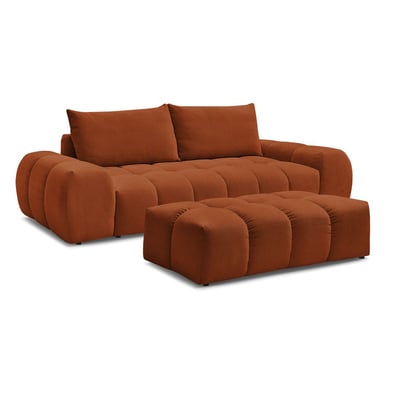 Canapé droit convertible 3 places en tissu texturé avec pouf, EVEREST BOBOCHIC