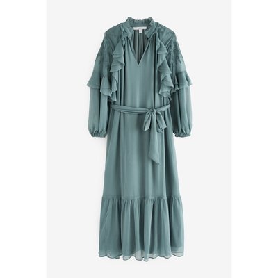 Robe longue brodée nouée à la taille volant NEXT