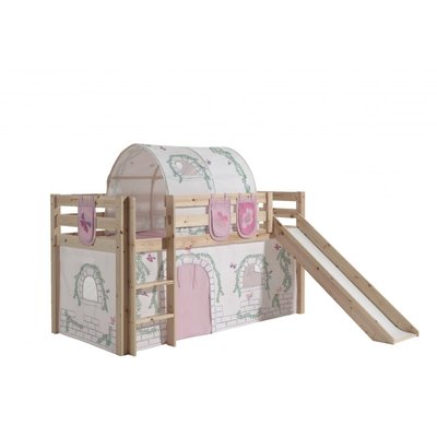 PINO Lit Compact avec Toboggan Pin Massif + Rideau, tunnel et 3 pochettes de lit Birdy VIPACK