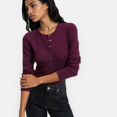 Grandad Collar T-Shirt with Long Sleeves LA REDOUTE COLLECTIONS