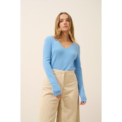 Pull Col V  Baby Blue Joan JUST CASHMERE