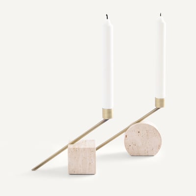 Set of 2 Sebastiano Travertine Candle Holders, Height 12.6cm AM.PM