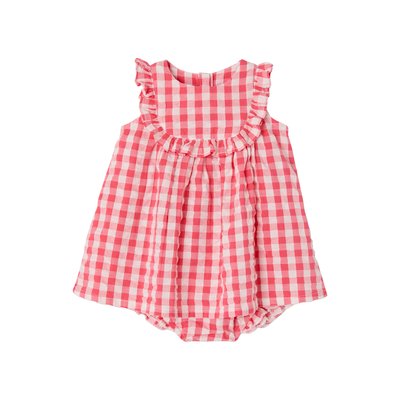 Ensemble naissance robe et culotte vichy VERTBAUDET
