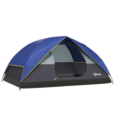 Tente de camping 2-4 personnes fenêtre 2 poches port d'alimentation sac bleu OUTSUNNY