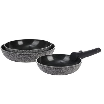 Set de 3 poêles noir amovible 20/24/28cm - "charbon" LAGUIOLE CUISSON