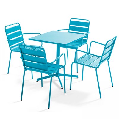 Salon de jardin table bistrot et 4 fauteuils en métal, PALAVAS OVIALA