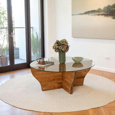 Table basse en verre et bois marron - pied en X, ANZIO PIER IMPORT
