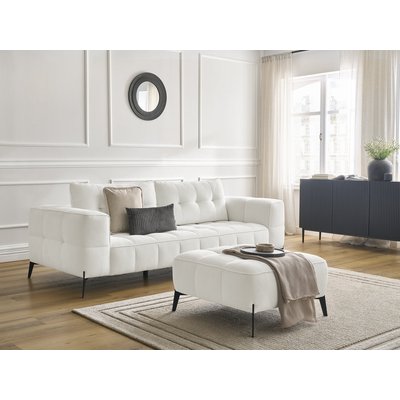 Canapé droit fixe 3 places en tissu texturé avec pouf, ANIS BOBOCHIC