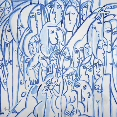 Tableau reproduction abstraite "" par là "" HEXOA