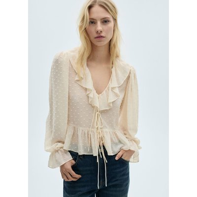 Blouse à volants avec fermeture à nouer MANGO