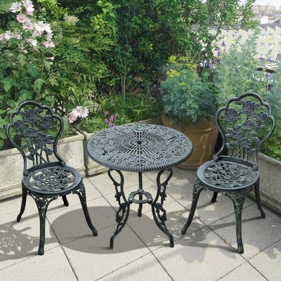 Ensemble jardin 2 places fonte d'aluminium vert vieilli OUTSUNNY