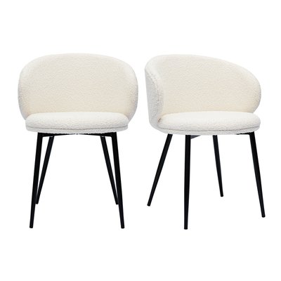 Chaises design en tissu effet laine bouclée écru et métal noir (lot de 2) ROSALIE MILIBOO
