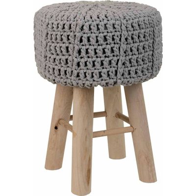 tabouret en bois et assise tressée coton  élégant RECOLLECTION