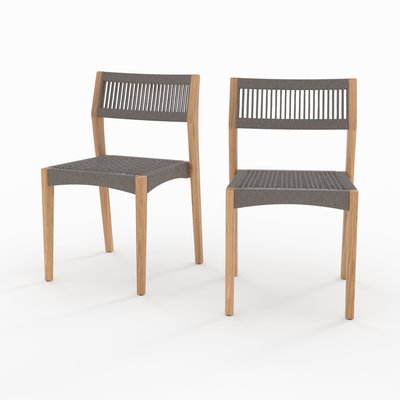 Lot de 2 chaises de jardin en bois de teck recyclé et tissage en corde - NUSA RENDEZ-VOUS DÉCO