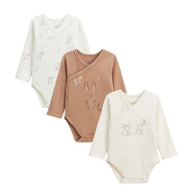 Lot de 3 bodies bébé manches longues ouverture croisée Hello Baby PETIT BEGUIN