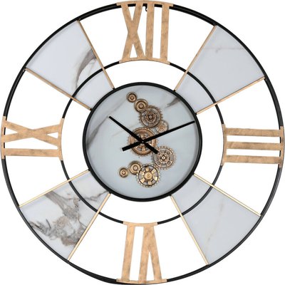 Horloge murale métal blanche style loft chiffres romains dorés RECOLLECTION