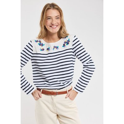 Marinière brodée en coton léger BLANCHE TERRE & MER