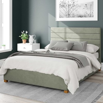 Kelly Velvet Storage Ottoman Bed with Modern Horizontal Upholstered Headboard ASPIRE