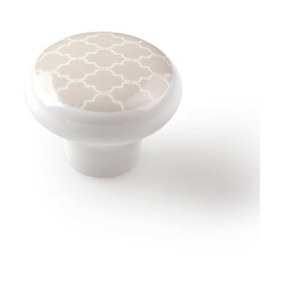 Bouton De Meuble Rond, Porcelaine, Blanc Déco Sable, Diam. 40 Mm REI