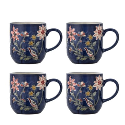 Mugs grès floral oiseau  Meredith set de 4 BLOOMINGVILLE