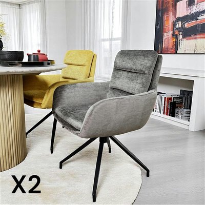 Fauteuil de table pivotant en velours gris (lot de 2) PALERME PIER IMPORT
