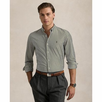 Gestreiftes Popeline-Hemd mit Logo-Stitching, Slim-Fit POLO RALPH LAUREN