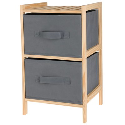 Table de chevet en bois avec 2 tiroirs gris en toile 27.5x25.5x46cm WADIGA