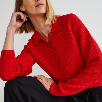 Pull col polo boutonné uni MONOPRIX