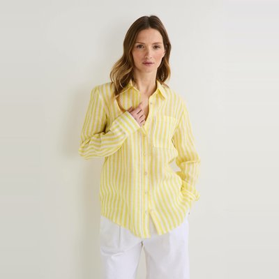 Chemise manches longues rayée en lin MONOPRIX