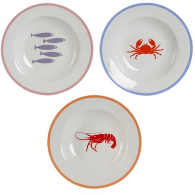 Set de 3 assiettes creuses en porcelaine motif marin 21.5x21.5x3.5cm WADIGA