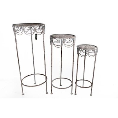 Lot de 3 sellettes rondes métal grisé vieilli décor arabesques 72x32cm PIER IMPORT