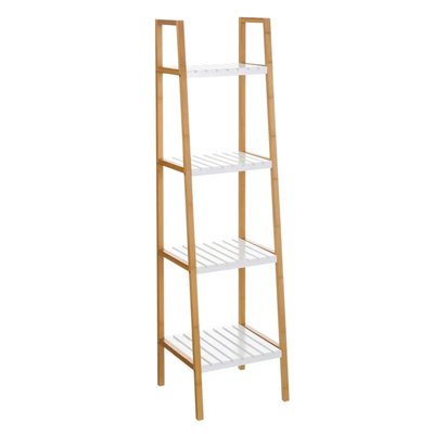 Étagère salle de bain inclinée bambou blanc 4 étages 35x35x138cm WADIGA