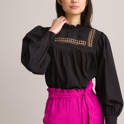 Футболка с викторианским воротником и длинными рукавами LA REDOUTE COLLECTIONS
