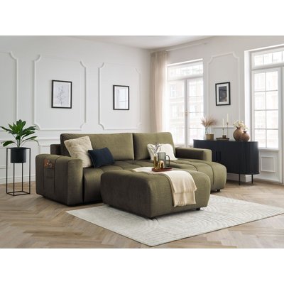 Canapé d'angle convertible 4 places en velours avec pouf, ARSENE BOBOCHIC