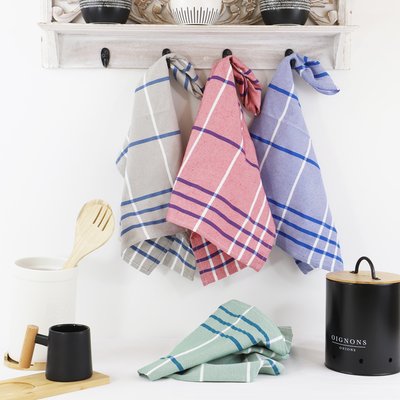 Lot de 12 torchons de cuisine coton tissé teint jacquard MELINA LINANDELLE
