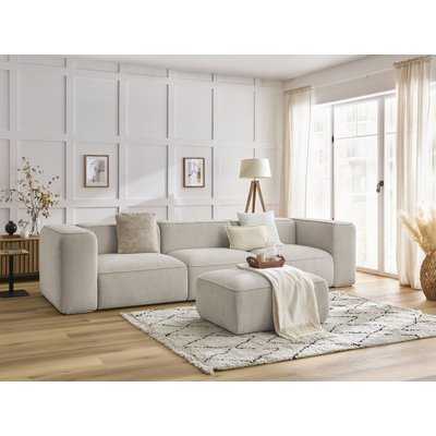 Canapé droit fixe 4 places en tissu texturé avec pouf, ZEPHYR BOBOCHIC