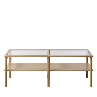 Table basse en verre trempé et bois 120x60cm - CAHIR DRAWER