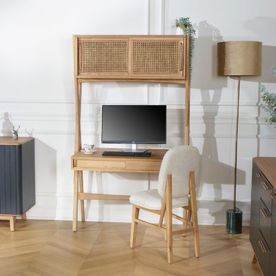 Bureau étagère en chêne et cannage 1 tiroir KITTY ROBIN DES BOIS