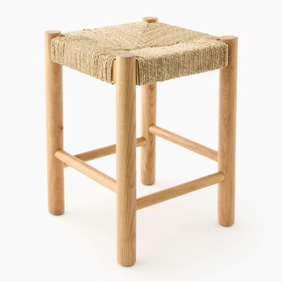 Tabouret tressage, H40x45cm, en bois de chêne et jonc de mer MONOPRIX