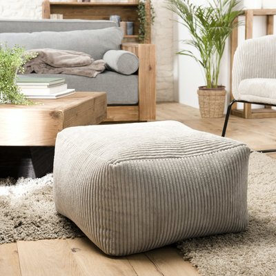 Pouf carré en velours côtelé gris anthracite TIM PIER IMPORT