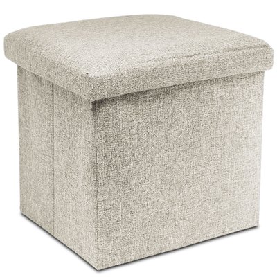 Pouf coffre de rangement tissu beige pliable 38x38x38cm WADIGA