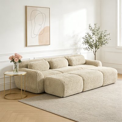 Canapé d'angle réversible 3 places avec 3 poufs, WIND MEUBLES COSY